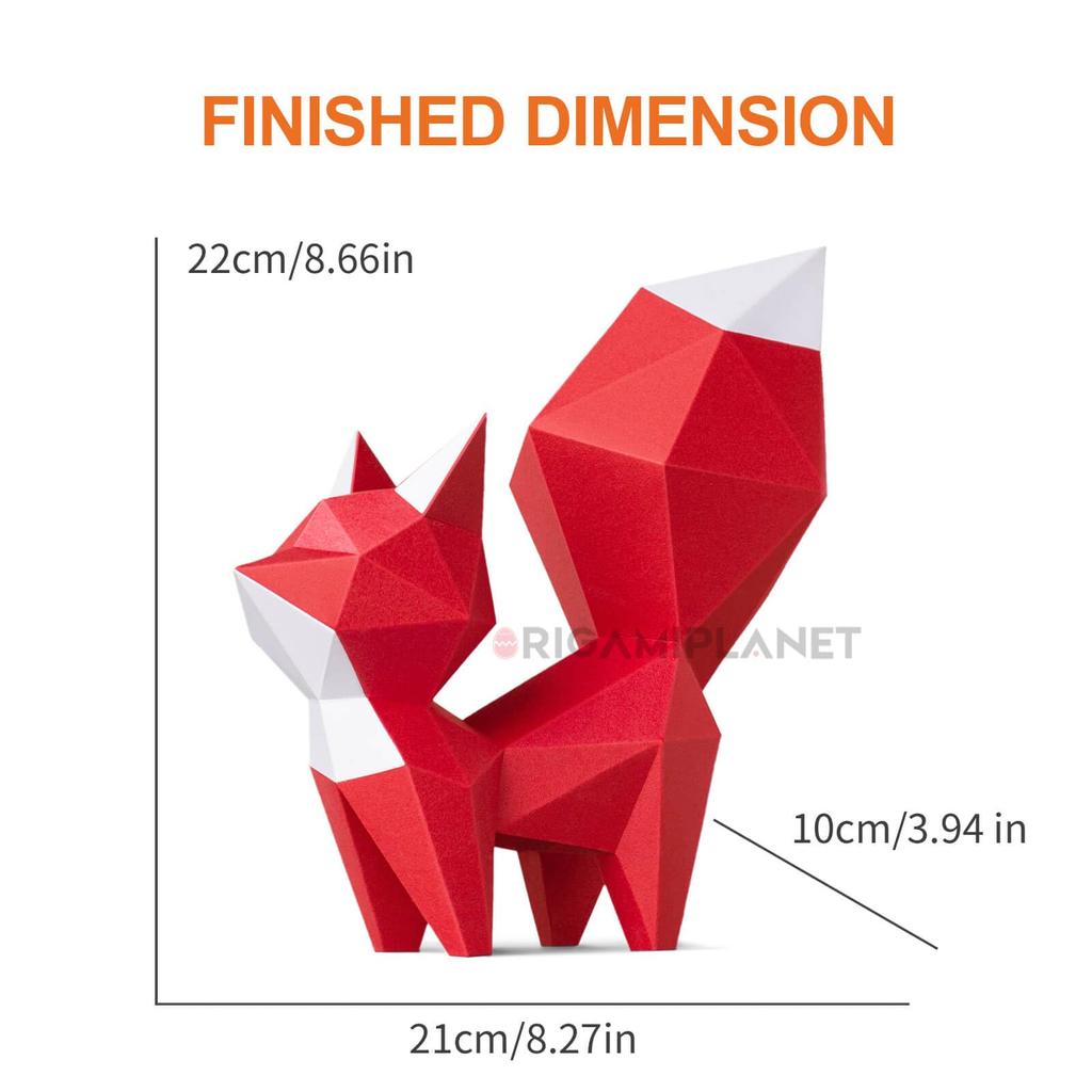 ORIGAMIPLANET Red Fox 3D Origami Paper Craft 3D Paper Sculpture for Home Creative Handmade Paper Unique DIY Animal Model Paper Craft Gift for Teens