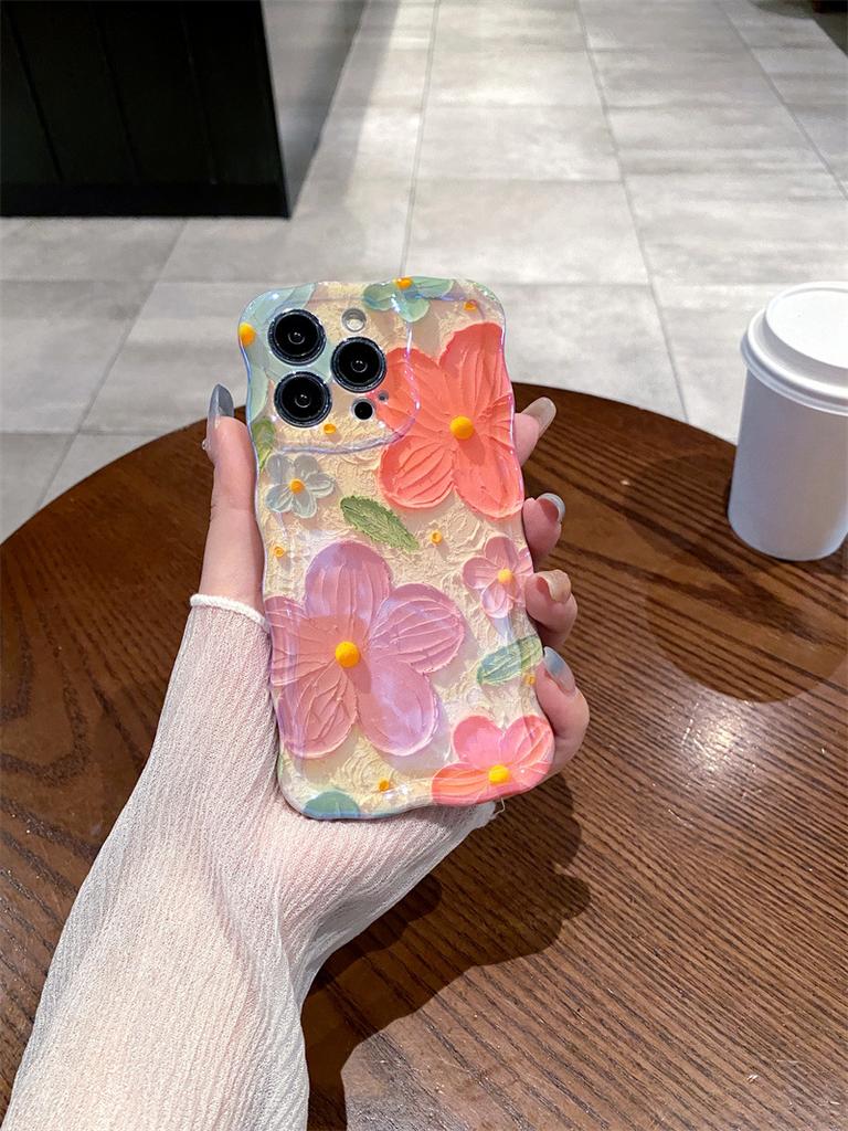 Advanced Korean Oil Painting Soft TPU Phone Case for Apple for iPhone 15 14 13 12 16promax Twist Featuring Beautiful Flowers