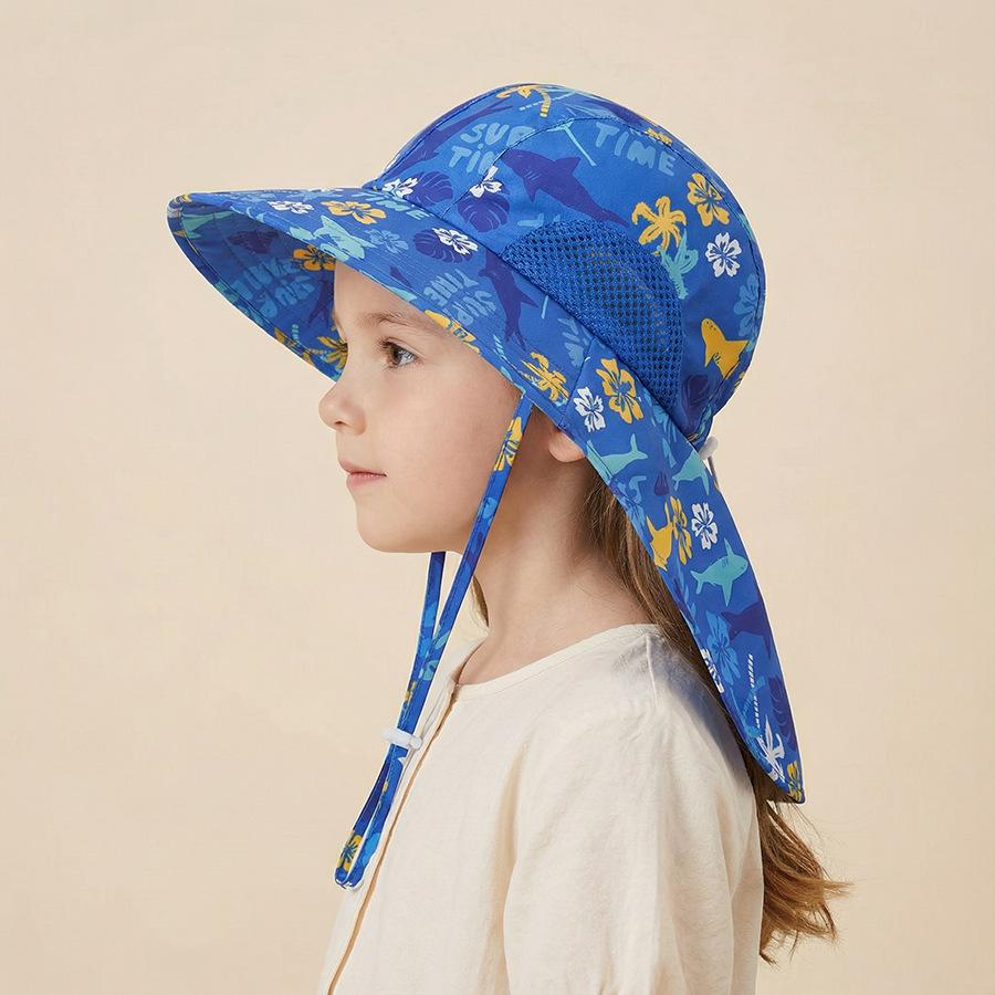 Side net fabric children's sun hat with side mesh, export sun hat, sun protection shawl hat, large brim