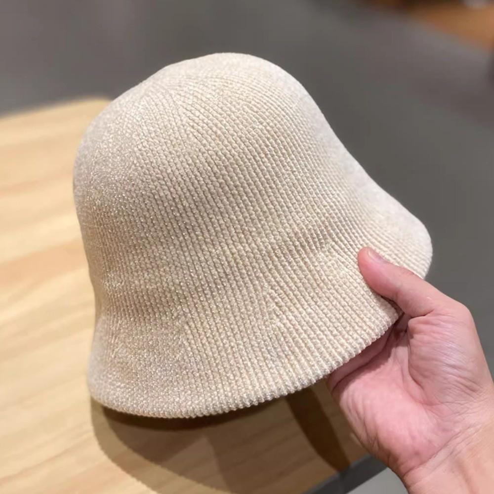 British Style Women Panama Cap Chenille Bucket Hat Sweet Knitted Fisherman Hat  Ladies