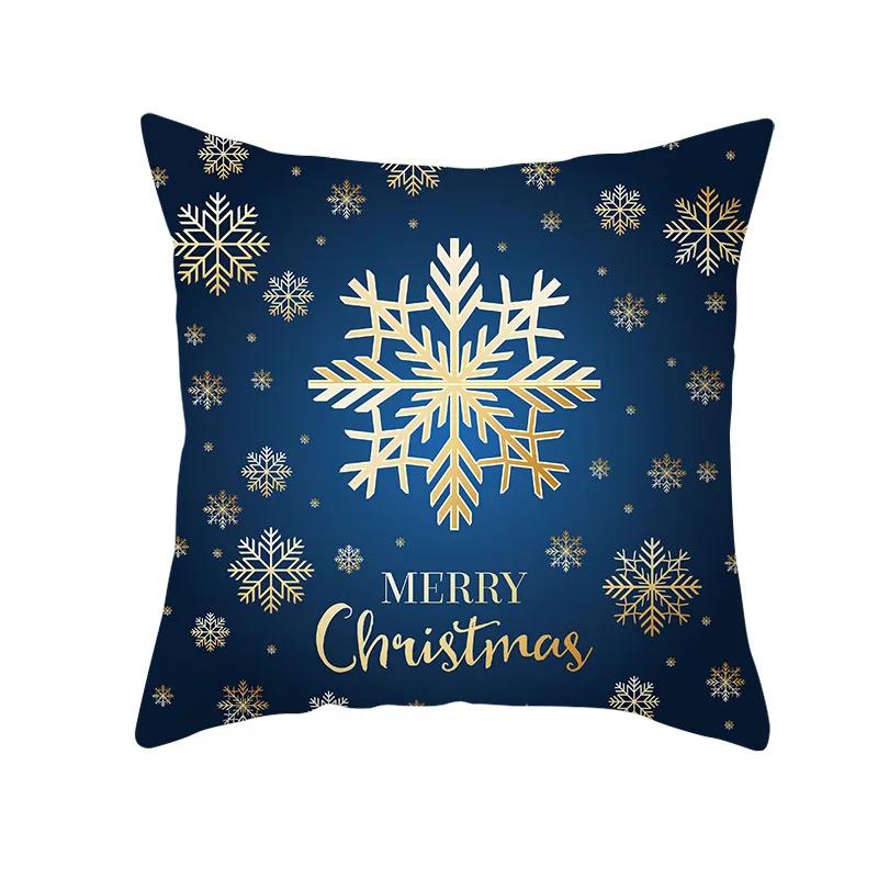 2022 Happy New Year Home Party Decor Cushion Cover Christmas Blue Snowflake Cartoon Printed Pillow Cover Xmas Pillowcase 45x45cm
