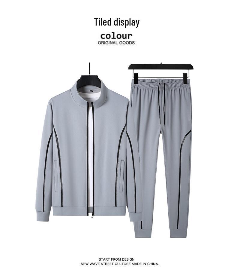 Men's Plus Size Cotton Casual Sports Set - Spring/Autumn Stand Collar Jacket & Two-Piece Trend