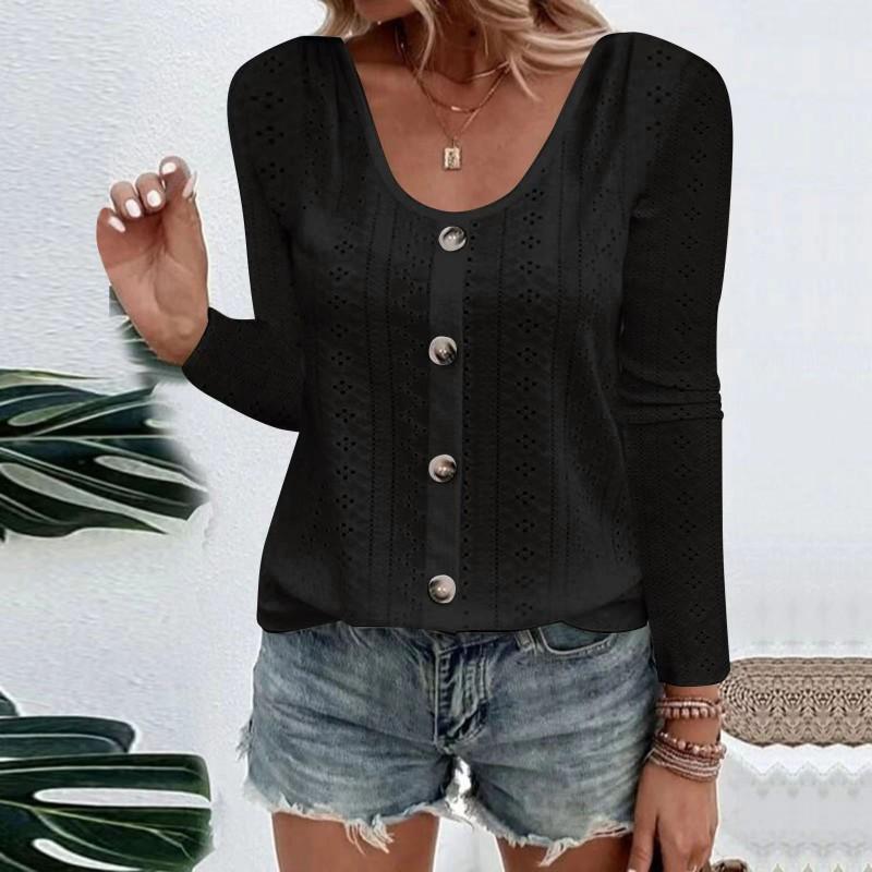 

European American New Style Women s Round Collar Casual Loose Single-breasted Top T-shirt L чорний