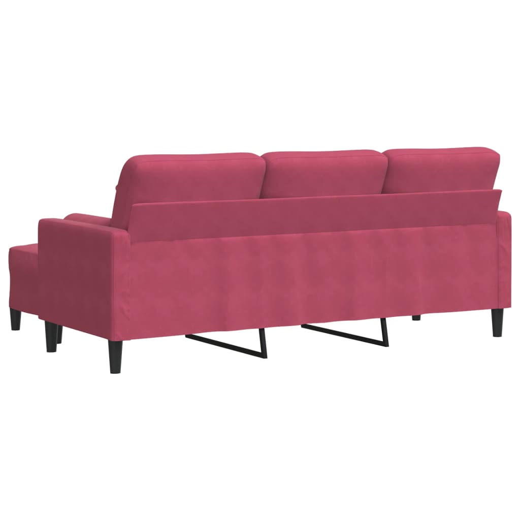 3 Seater Sofa with Ottoman in Burgundy 180 cm Velvet