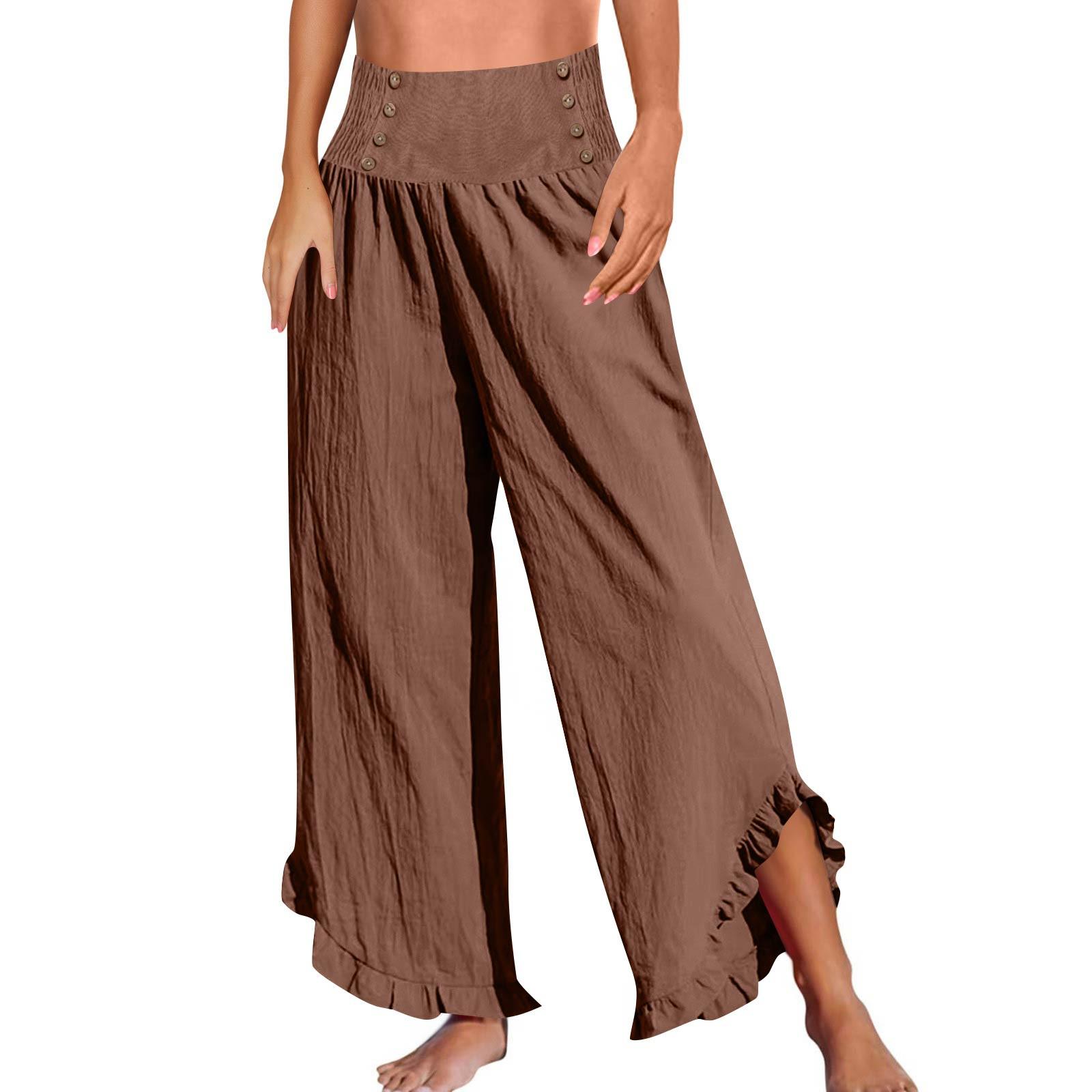 

Женские модные однотонные облегающие свободные повседневные брюки с эластичной резинкой на талии XXL коричневый