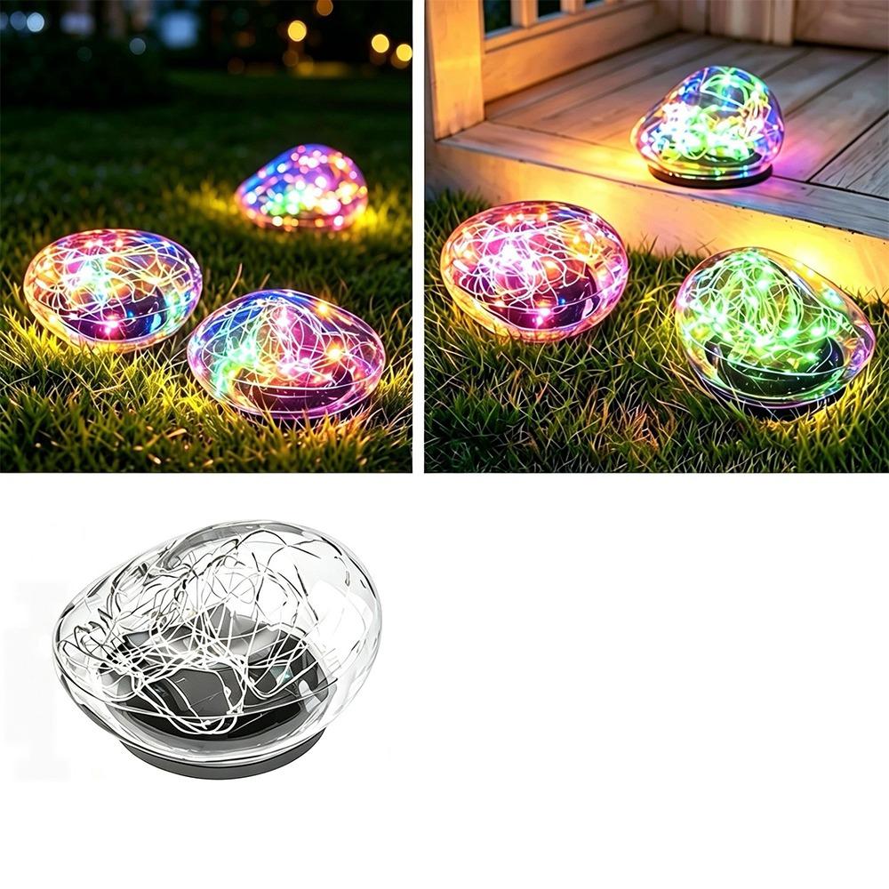 Cobblestone Shaped Solar Glass Ball Lights Waterproof Solar Lawn Lamp Outdoor Pebble Lamp  Pathway Colorful Light