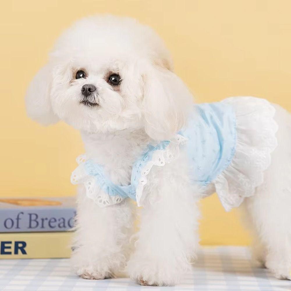 Exquisite Lace Cat Skirt Breathable Dog Princess Dress Simple Bow Print Dog Dress  Pet Supplies