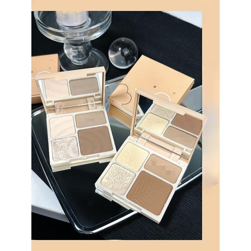 1 Pezzo Palette Ombretto Viso Illuminante Ombra Naso Glitter Fini Opachi Riparazione Evidenziatore Palette a Quattro Colori