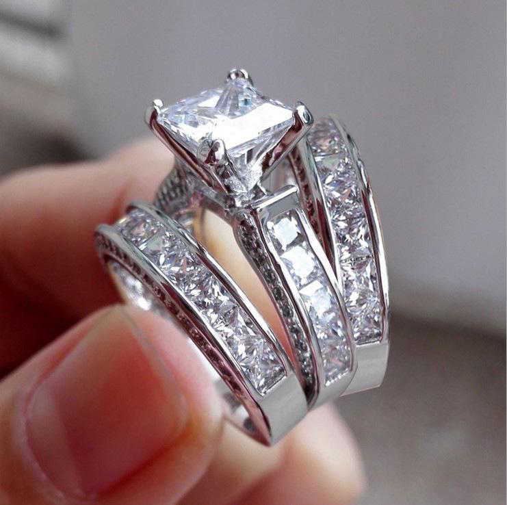 European-American Fashion Crystal Zirconia Three-Piece Ring Set Size 10