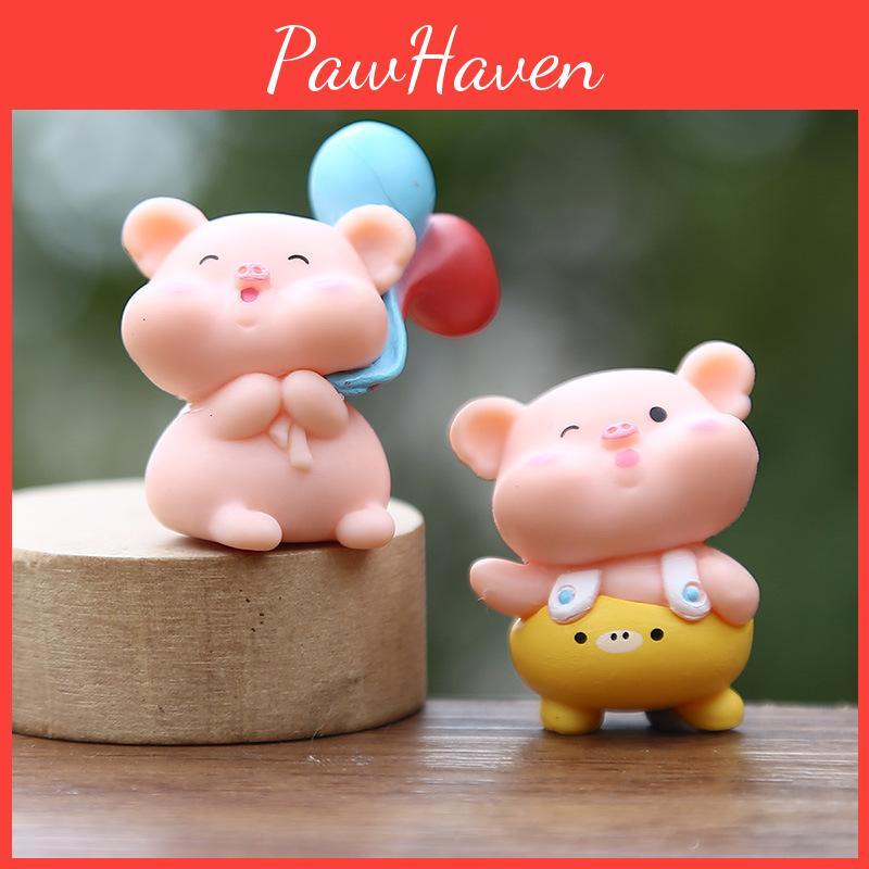 Pig Moon Miniature Figurine Creative Animal Micro Landscape Desk Decor Ornament