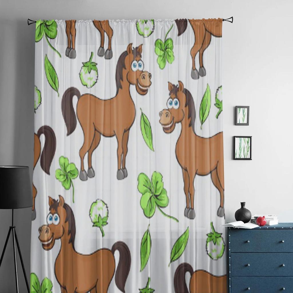 Tende Finestra Semitrasparenti con Motivo a Cavallucci Cartoon per Soggiorno Camera da Letto Bambina Tende in Garza Velo Cucina Tende in Chiffon