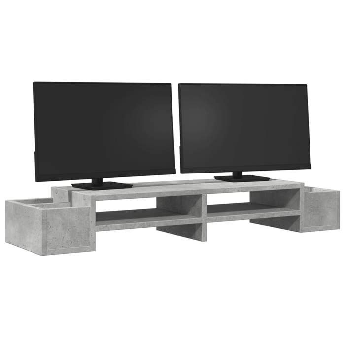 VidaXL Support de moniteur avec rangement gris béton bois d'ingénierie, support de moniteur pour bureau, étagère de 854691