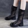 High Quality 5.5CM Air Mesh Genuine Leather Women Hollow Ankle Booties Sandals Shoes Platform Wedge Breathable Summer Fashion