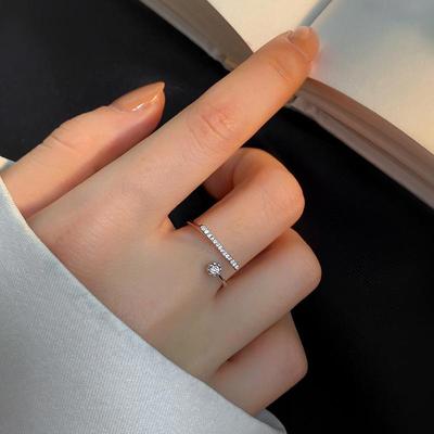 S925 Sterling Silver Adjustable Open Ring - Japanese & Korean Style with Shiny Diamond for Women and Students.