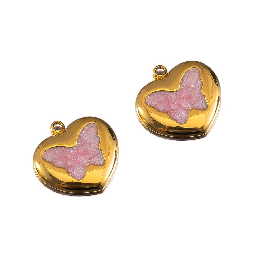 2pcs Gentle Pink Enamel Stainless Steel Charms Rose Flower Starfish Butterfly Necklace Pendant Women DIY Earring Jewelry Making