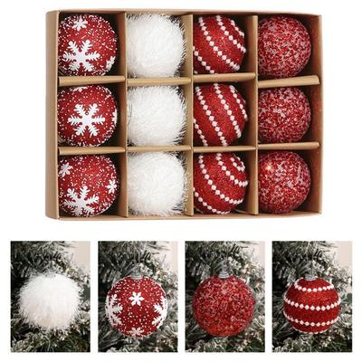 12 Stück/Karton Geschenk 7CM Weihnachtskugel Schaumflocke Weihnachtsbaumkugel Hängend Rote Schaumstoffkugel Bastelartikel Neujahr