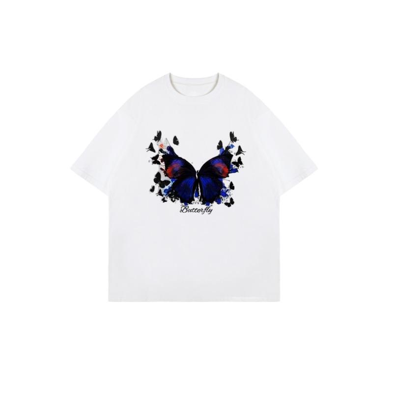 Oversized T Shirt Black Butterfly Print With Text For Casual Wear