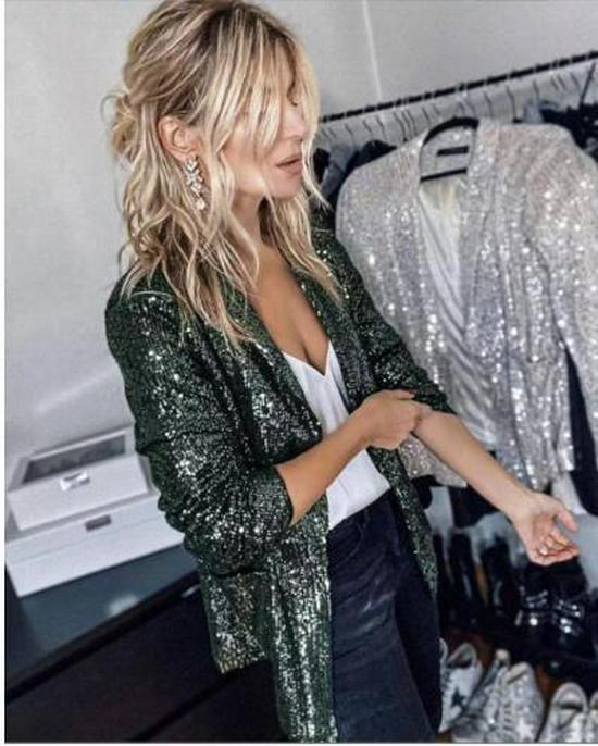European & American Casual Multicolor Sequin Long Sleeve Suit Jacket
