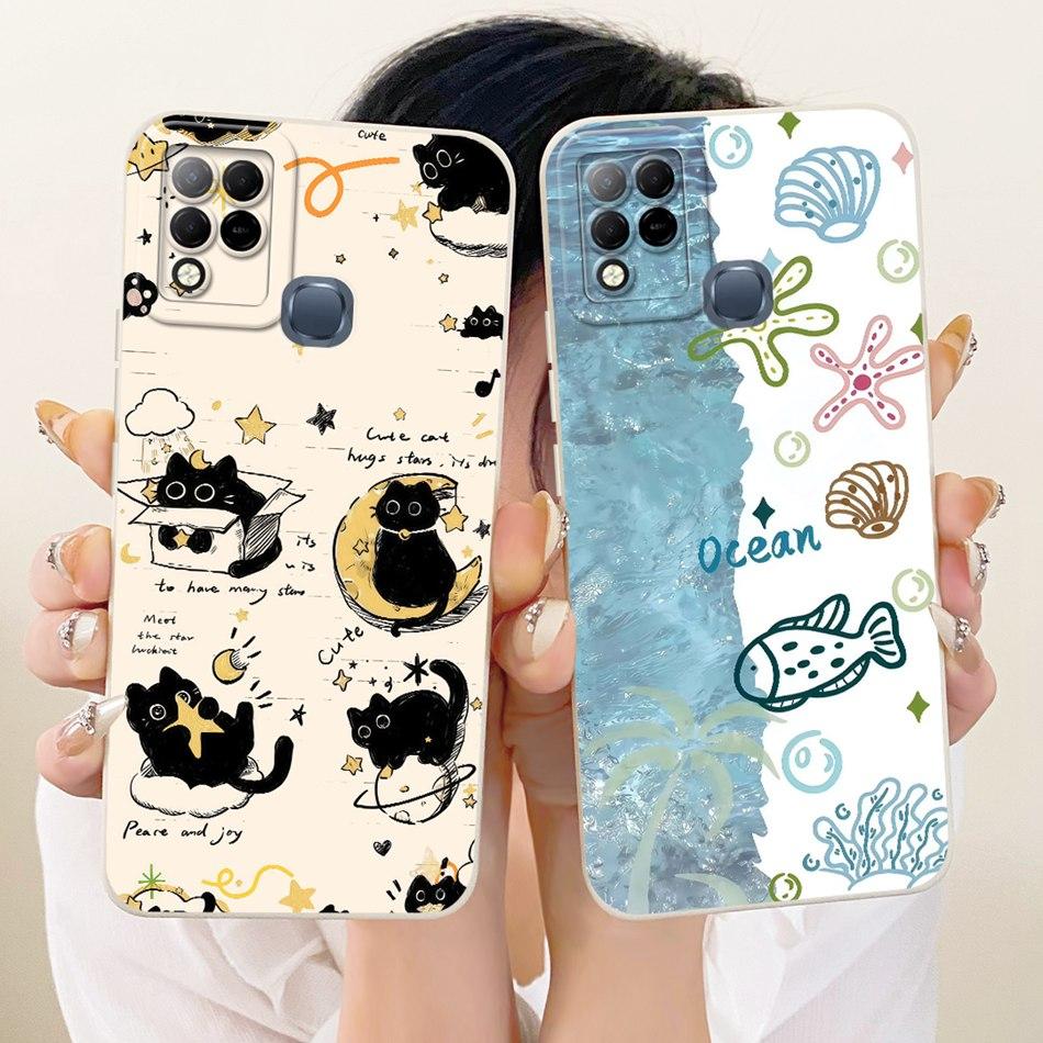 For Infinix Hot 10T 10S NFC 10i X659B X658E X689 X689C Cute Cat Flower Butterfly Cartoon Shockproof Soft Silicone Phone Case