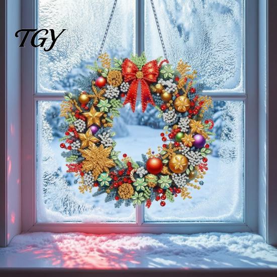 Sparkling Hanging Ornaments Christmas Faux Diamond Art Kit, Santa Snowman Ornament DIY Double Sided Acrylic Pendant with Rhinestones Craft Kit