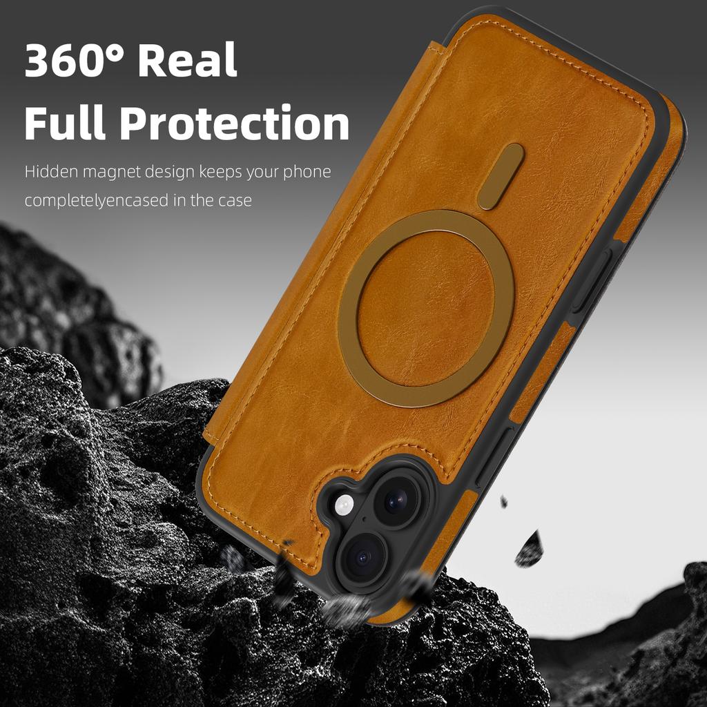 For iPhone 16 Plus Case Compatible with MagSafe RFID Blocking Card Holder Leather Phone Cover