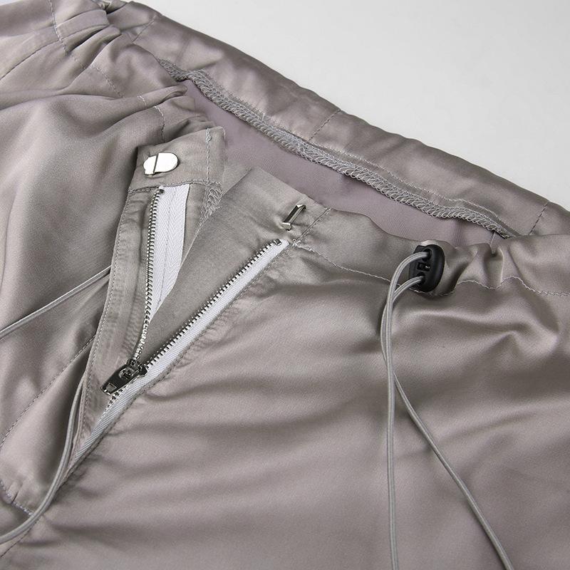 European and American Solid Color Vertical Feeling Floor Dragging Satin Trendy Loose Casual Pants