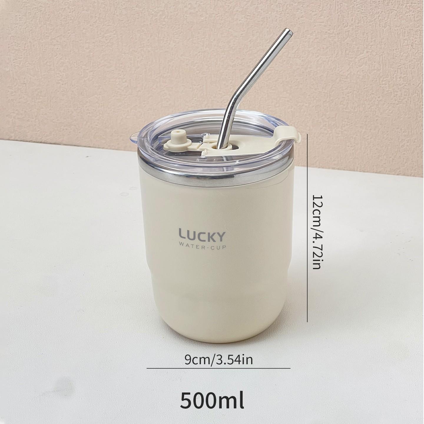 

500ml 304 Stainless Steel Insulated Milk Coffee Mug Double-Layer Water Cup Tumbler Portable Large Capacity Leak-proof Straw Cup