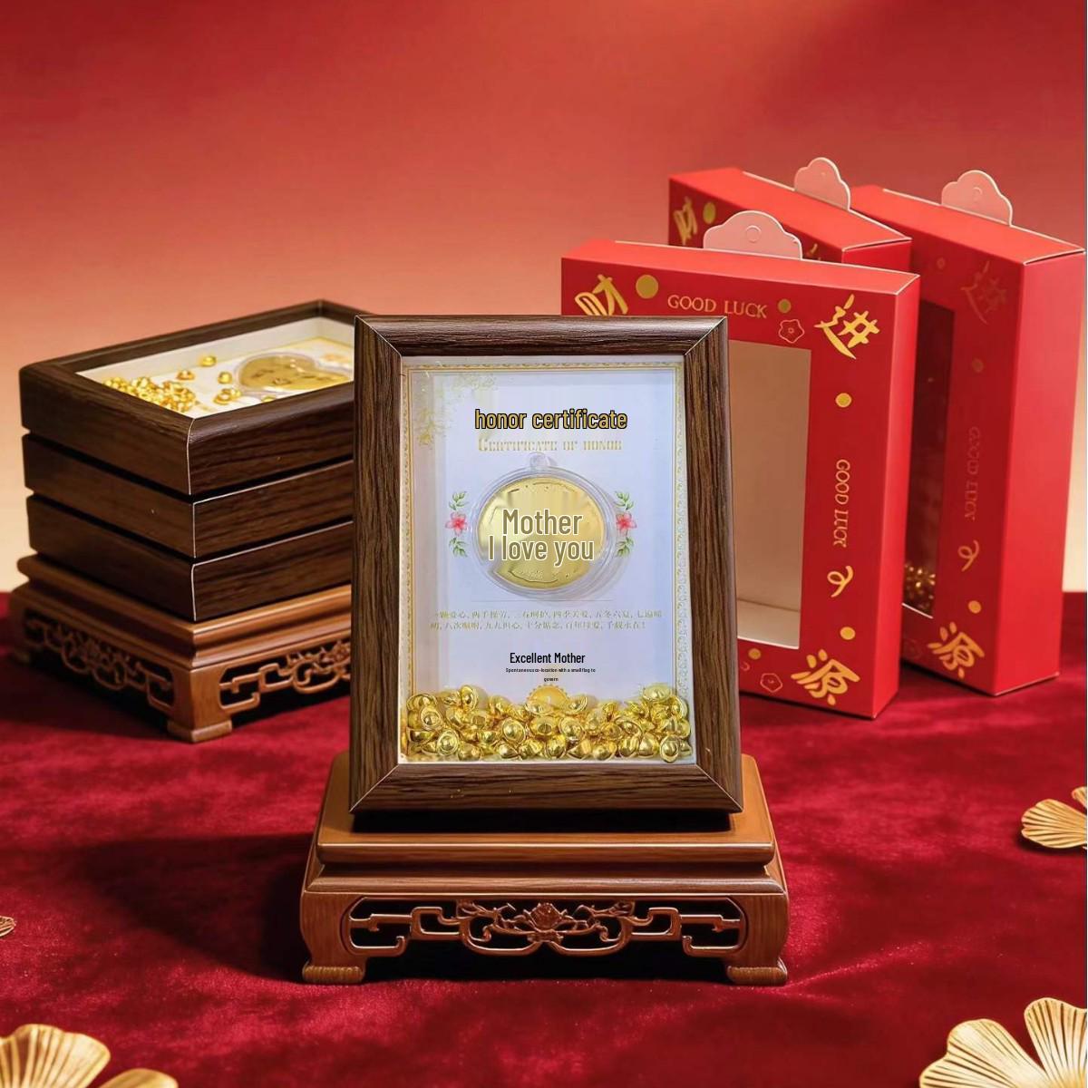 Gold 999 Rose Flower  Mom I Love You  Tabletop Gift Set for Mother s Day & Valentine s Day