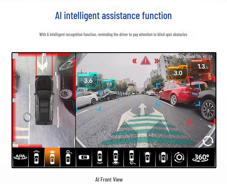 HD 360° Panoramic Dashcam for Cars, Trucks, Fire Engines, and Buses with AI Reversing Camera