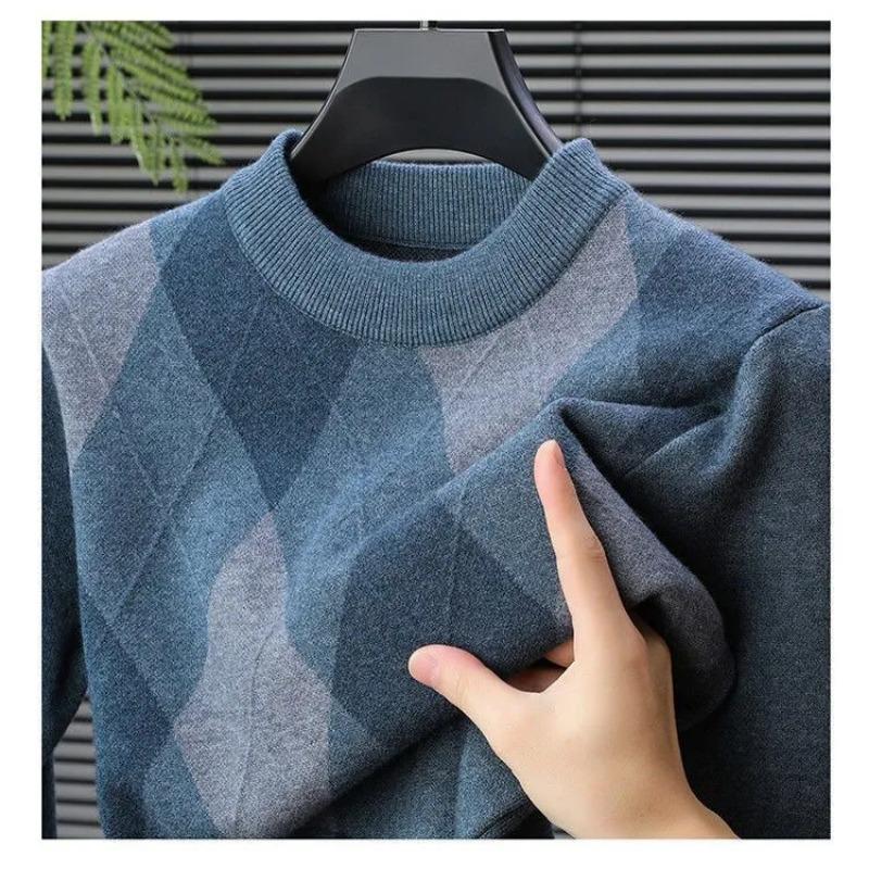 

Autumn and Winter Men s Half Turtleneck Sweater Bottoming Contrast Color Pullover Fashionable Casual Top L синий