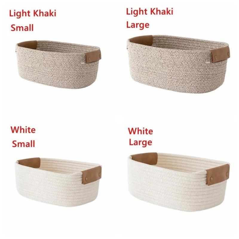 Woven Cotton Rope Desk Storage Basket Foldable Key Container Household Organizer Space Saving Living Room Bedroom Supplies