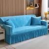 Elegant Stretchable Sofa Cover with Skirt for 1/2/3/4 Seater Soft Velvet Non-Slip Elastic Luxury Solid Color