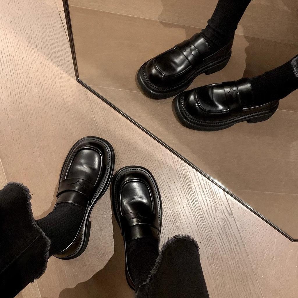 High-end Cowhide Version~ Retro Polished Thick Heel Platform Women's Small Leather Shoes