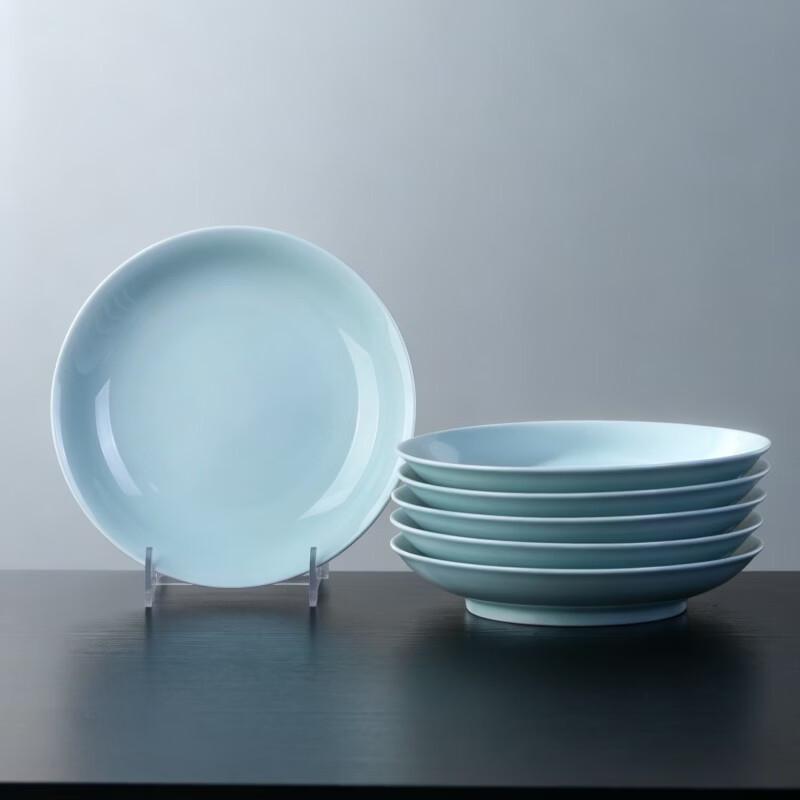 Hao Ya Jingdezhen Elegant Underglaze Celadon 8-Inch Soup Plate Set