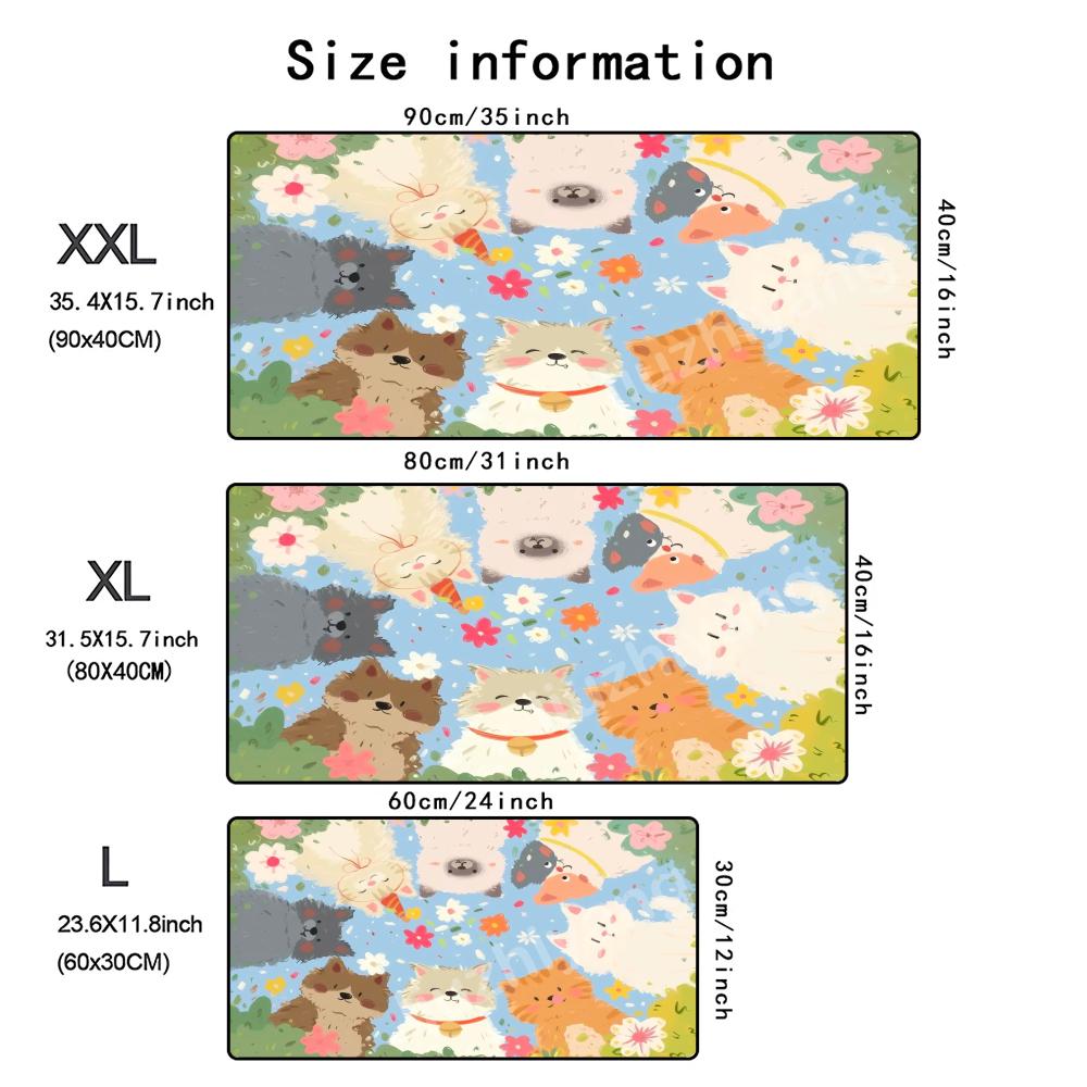 Happy Puppy Mouse Pad Large Computer Office Game Table Mat Rubber AntiSlip Stitched Edge Keyboard Mats 90x40 Xxl Desk Pads