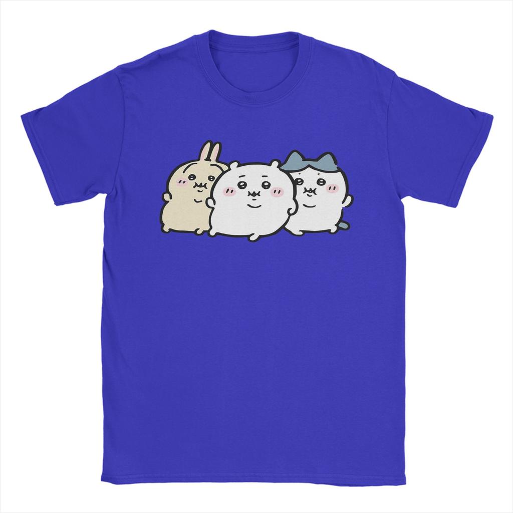 Chubby Bloated Chiikawas Hachiware Usagi Hungry Eat Food Full Fat T Shirts Men's Cotton T-Shirt Tee Shirt Clothing Gift Idea