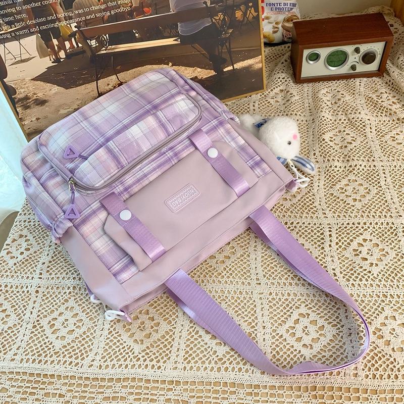 Schoolbag New College Style Women's Plaid Contrast Color Large Capacity Backpack Junior High School Students Elementary School Students Two-piece