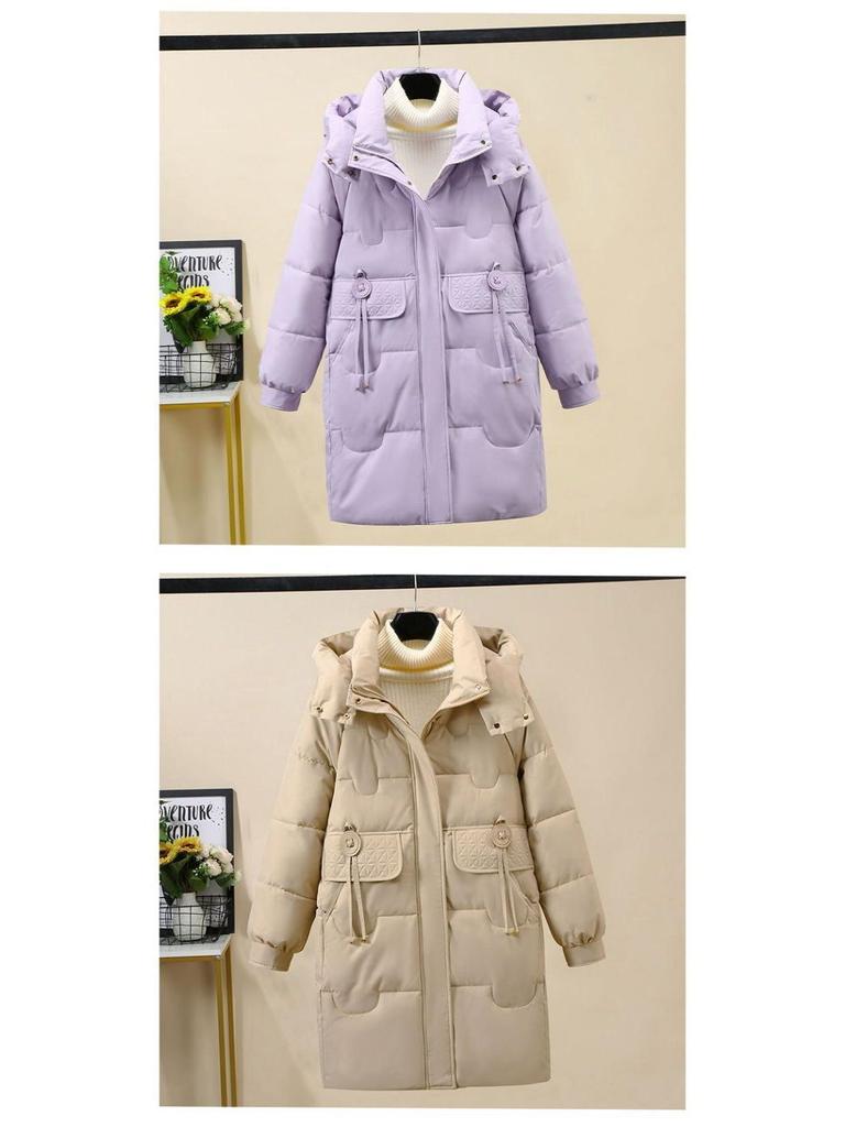 Women's Mid-Length Plus Size Warm Down Jacket, Beige/Black