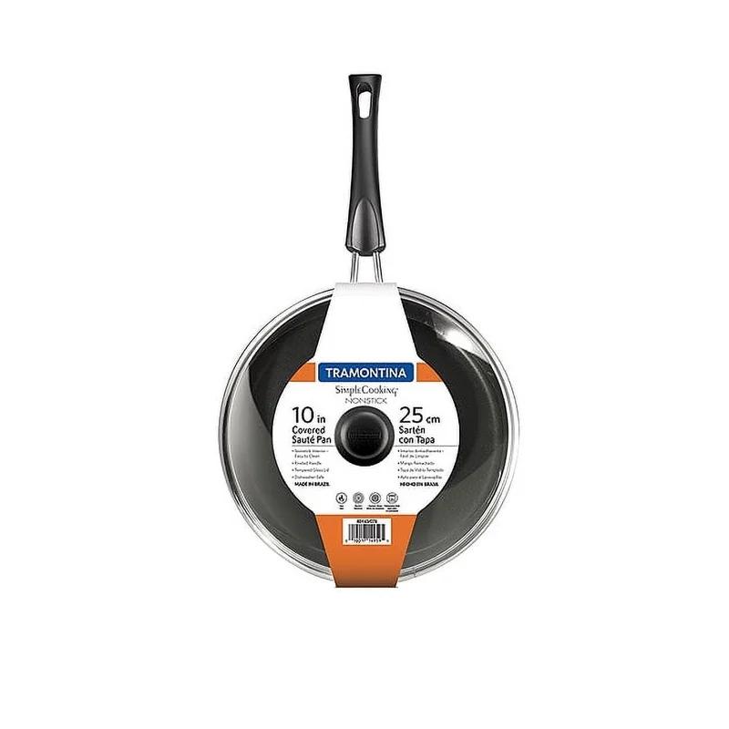 Nonstick Aluminum Deep Sauté Pan Induction Safe Covered Cooking Pan Dishwasher Safe Tempered Glass Lid Ergonomic Design Easy