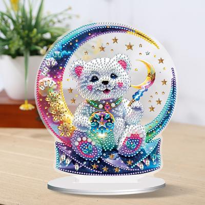 Bear and Moon Diamond Painting Tabletop Ornaments Kit Acrylic Table Top Diamond Painting Ornament Kits for Adults Beginner