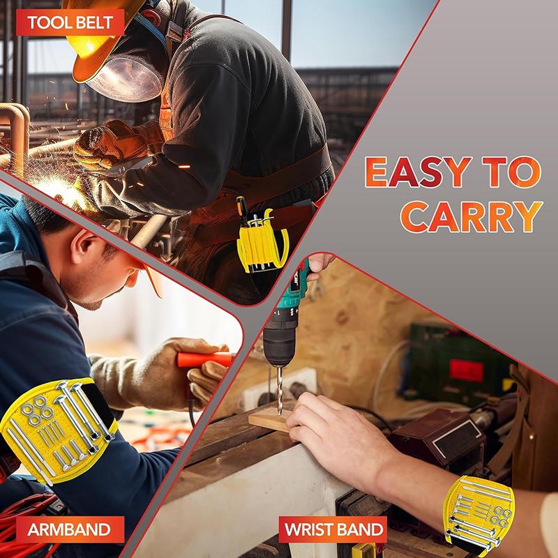 2pcs Magnetic Wristband with Super Strong Magnets Holds Screws, Nails, Drill Bit. Unique Wrist Support Design