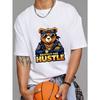 Crewneck T Shirt White Bear with Sunglasses and Bandana Respect The Hustle Graphic Print Streetwear Casual Wear