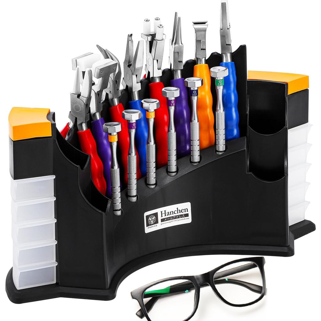 Hanchen Eyeglass Tool 6 Screwdrivers 8 Stainless Steel Eyeglass Repair Optical Lens for Opticians Kit, + Pliers, Handle, Tool, Hand, Multi-Function,