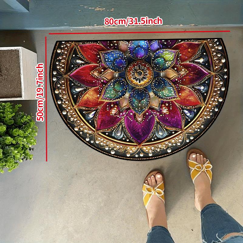 1Pcs Flower Pattern Semi Circle Welcome Doormat Non-Slip for Outdoor Patio Porch Kitchen Bathroom Entryway Floor Mat