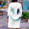 Women Plus Size V Neck Long Sleeve Printed White Fitted Dress