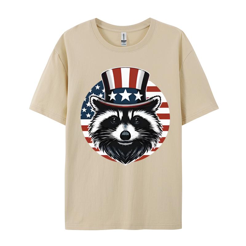 Raccoon Patriotic America 4th Of July TShirts Funny Cotton Tees Printing Tops Tee Loose TeeShirt Unisex Top Tshirts