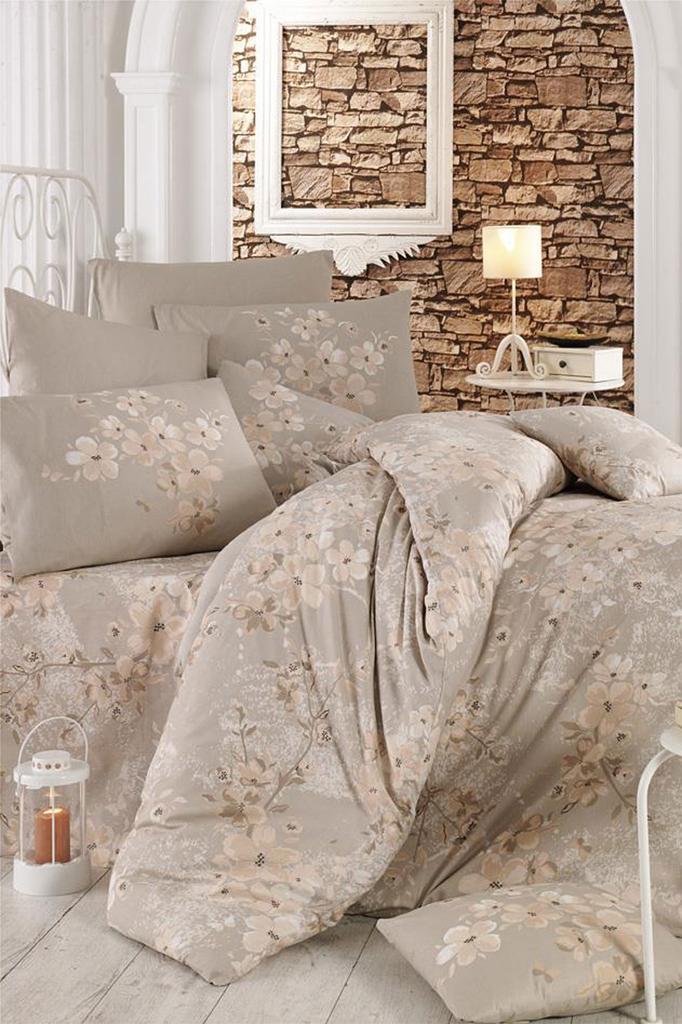 Double Duvet Cover Set Cotton Beige Spring