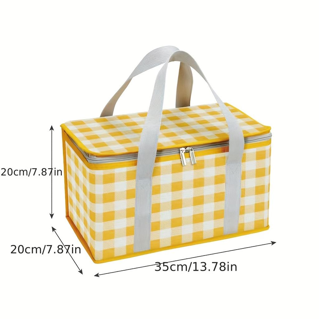 Outdoor Use portable thickened Insulated handbagstudent spring outing travel camping large capacity checkered picnic bag