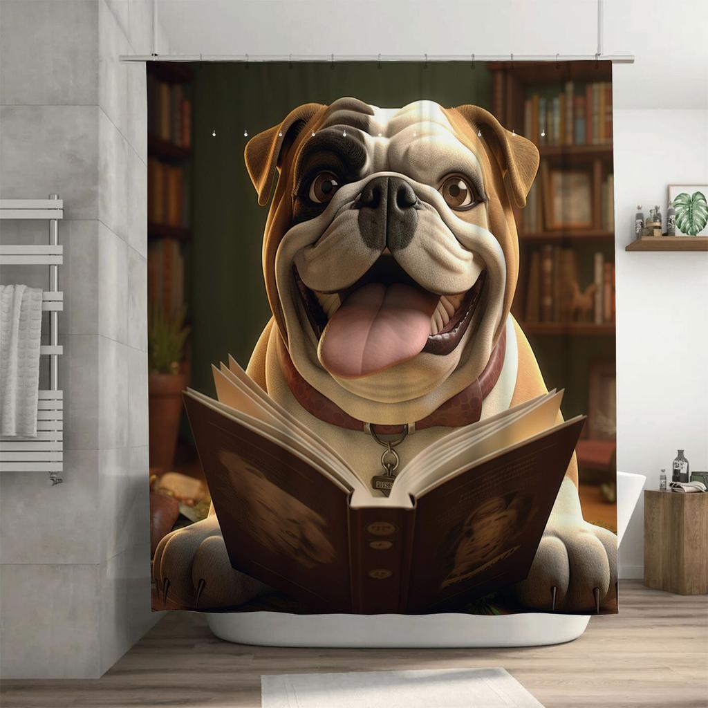 Reading Bulldog Shower Curtain | Fun and Unique Bathroom Decor