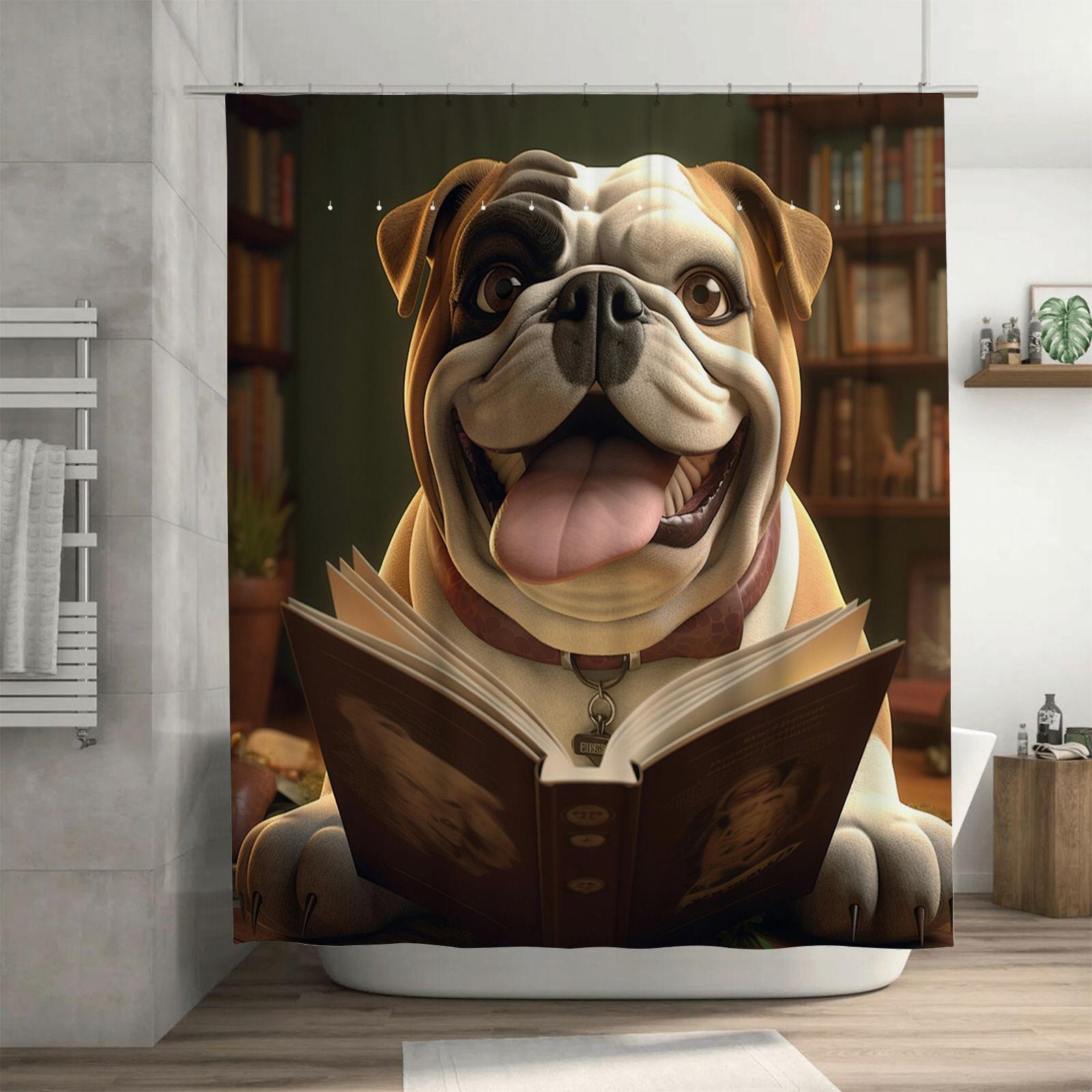 Textile Article Light Reading Bulldog Shower Curtain | Fun And Unique Bathroom Decor